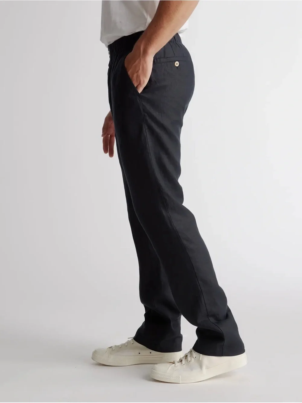 Quince 100% European Linen Black Casual Drawstring Pants Men's Medium
